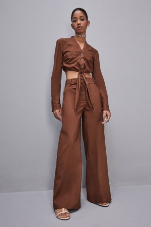 Patrizia Pepe Low-waisted Palazzo Fit Pants Marron | XYRVT7914