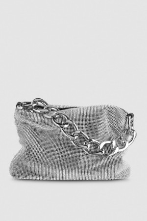 Patrizia Pepe Maxichain Rhinestone Bag Argent | ASPWQ7960