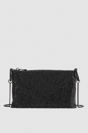 Patrizia Pepe Maxichain Rhinestone Clutch Bag Noir | QZMJL5907