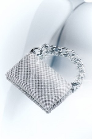 Patrizia Pepe Maxichain Rhinestone Clutch Bag Argent | EUSRV0984