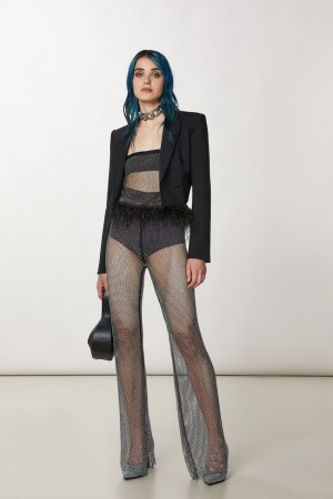 Patrizia Pepe Mesh Pants With Rhinestones Noir | SRCNQ1934