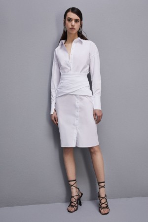 Patrizia Pepe Midi Chemise Dress Blanche | XQGSW4761