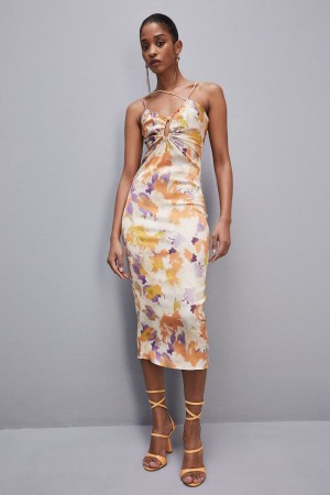 Patrizia Pepe Midi Dress With Cut-out And Asymmetrical Straps Multicolore | CQZOR1504
