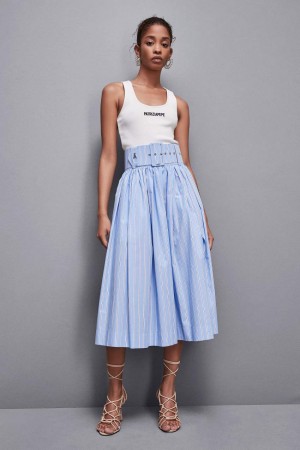 Patrizia Pepe Midi Flared Skirt With Belt Bleu Clair | WPVQS3069