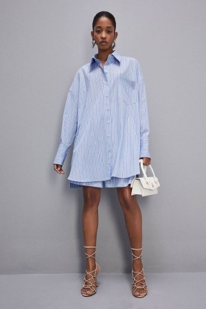 Patrizia Pepe Mini Over Shirt Dress Bleu Clair | WXTZI3890