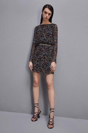 Patrizia Pepe Mini Patterned Dress Noir | VWQHK0491