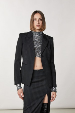 Patrizia Pepe One-button Flannel Jacket Noir | HDTJM2873