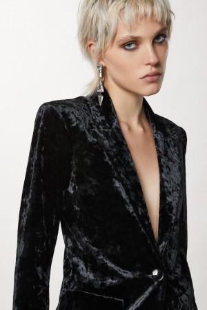 Patrizia Pepe One-button Velvet Jacket Noir | FREYN0623