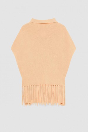 Patrizia Pepe Organic Wool Fringed Poncho Beige | YEHBJ4173