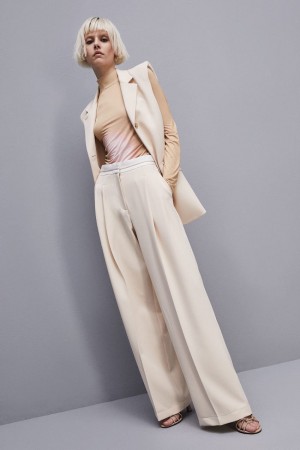 Patrizia Pepe Palazzo Pants In Technical Fabric Beige | NPFGK8045