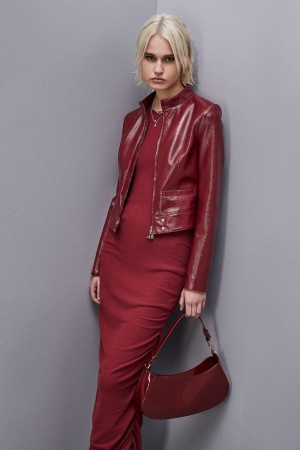 Patrizia Pepe Patent Leather Slim Biker Jacket Rouge | IECBX9648