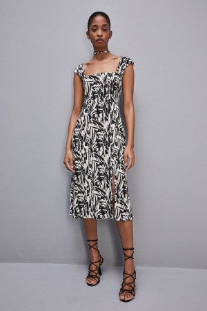 Patrizia Pepe Patterned Jersey Midi Dress Blanche | WGEVX2387