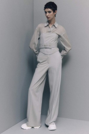 Patrizia Pepe Pinstripe Flannel Pants Grise | BWEIX2308