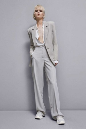 Patrizia Pepe Pinstriped One-button Flannel Blazer Grise | OBSIE2435