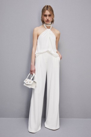 Patrizia Pepe Pleated Pants In Fluid Twill Blanche | IWEZB0529
