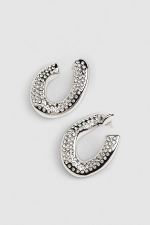 Patrizia Pepe Rhinestone Maxichain Earrings Argent | EPZXQ6854