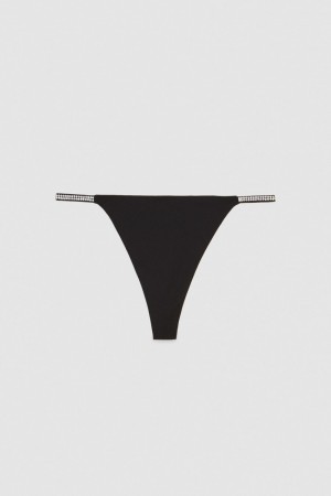 Patrizia Pepe Rhinestone-decorated Jersey Thong Noir | LAPQG0942