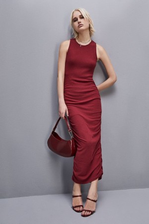 Patrizia Pepe Ribbed Viscose Dress Rouge | NAIPM5462