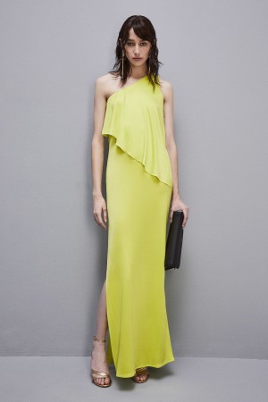 Patrizia Pepe Ruched Jersey Dress With Fly Detail Jaune | QTGXS3017