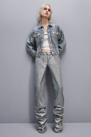 Patrizia Pepe Ruffled Denim Pants Doré | WHPMN0592