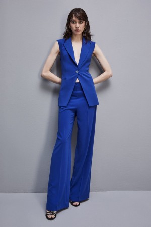 Patrizia Pepe Sablè Crepe Palazzo Pants Bleu Clair | ADPHT5386