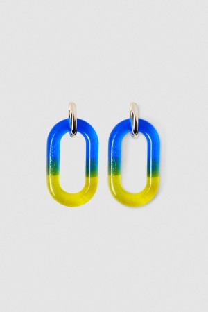 Patrizia Pepe Shaded Maxi Chain Logo Earrings Bleu | LVHGW9523