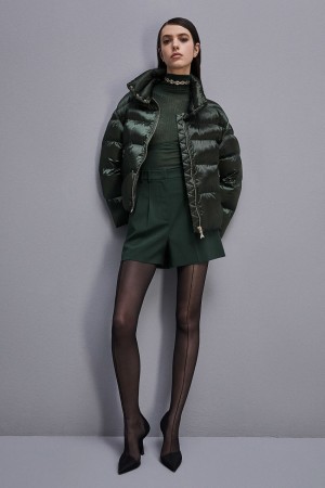 Patrizia Pepe Shiny Nylon Down Jacket Vert | PCIFE4986