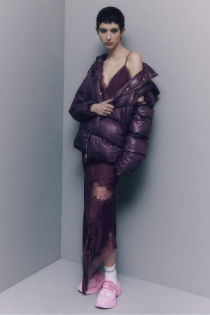 Patrizia Pepe Shiny Nylon Over Down Jacket Violette | BQJAY1245