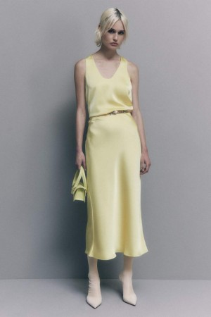 Patrizia Pepe Shiny Satin Midiskirt Jaune | IUQPE4076