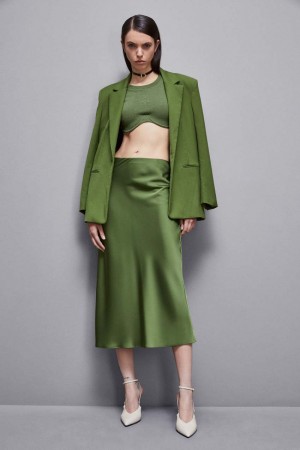 Patrizia Pepe Shiny Satin Midiskirt Vert | MYIHJ1542
