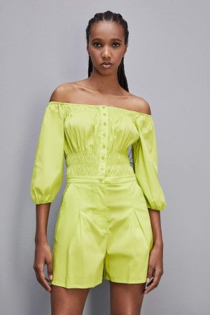 Patrizia Pepe Short Jumpsuit In Stretch Cotton-blend Poplin Jaune | SATOH5109