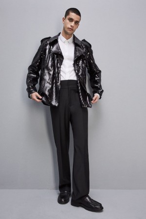 Patrizia Pepe Short Sequin Trench-effect Jacket Noir | FYQVM1735