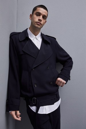 Patrizia Pepe Short Trench-effect Jacket In Viscose Twill Bleu | LITCW2406