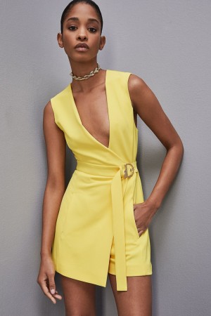 Patrizia Pepe Sleeveless Jumpsuit In Fluid Twill Jaune | CJZOS0143