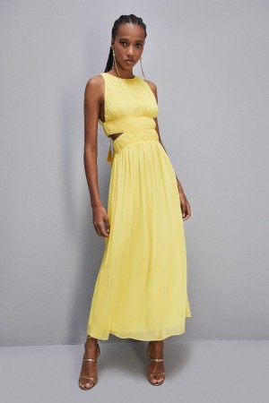Patrizia Pepe Sleeveless Long Dress With Pleated Effect Jaune | SBHXL8067