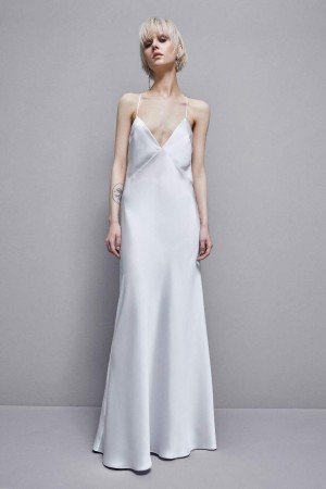 Patrizia Pepe Sleeveless Long Satin Dress Blanche | XNTEQ1250