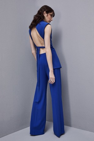 Patrizia Pepe Sleeveless Vest In Sablè Crepe Fabric Bleu Clair | RHEYM5941