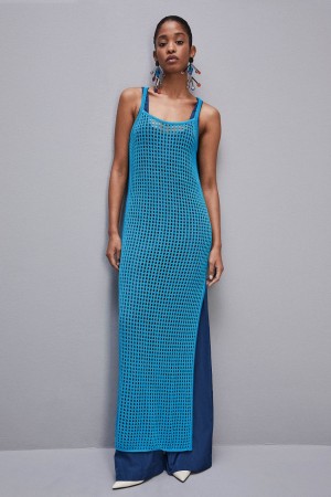 Patrizia Pepe Sleeveless Viscose Blend Mesh Dress Bleu Clair | UAZFV8792