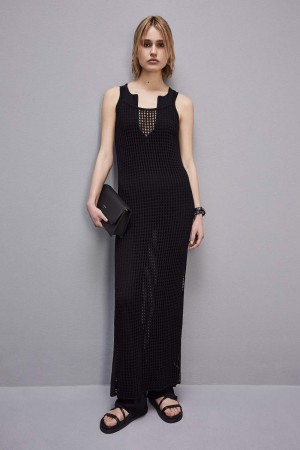 Patrizia Pepe Sleeveless Viscose Blend Mesh Dress Noir | IZJOM4360