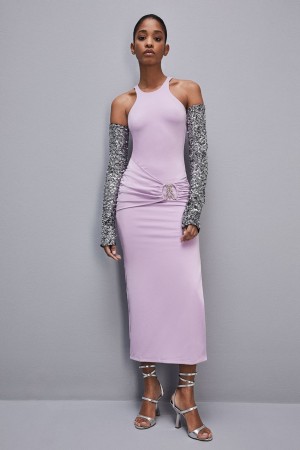 Patrizia Pepe Slim Dress In Jersey With Fly Rhinestones Violette | TJYWG1059