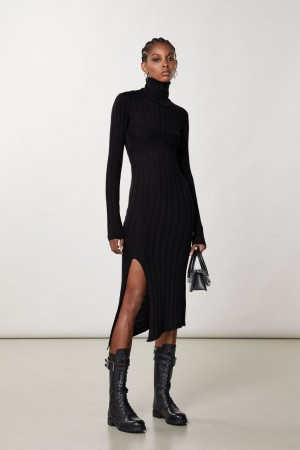 Patrizia Pepe Slim Fit Ribbed Dress Noir | PJBIA3759