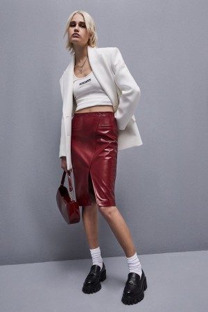 Patrizia Pepe Slim Patent Leather Midi Skirt Rouge | QGHUM9508