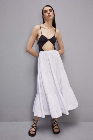 Patrizia Pepe Soft Ankle Pleated Skirt Blanche | XSTHM3954