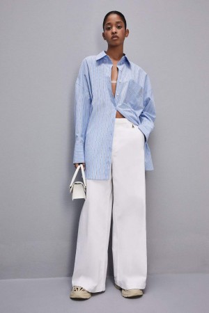 Patrizia Pepe Stretch Cotton Satin Palazzo Pants Blanche | LNFSX8560