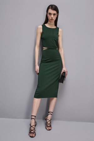 Patrizia Pepe Stretch Crew Neck Sleeveless Midi Dress Vert | YOXSQ4529