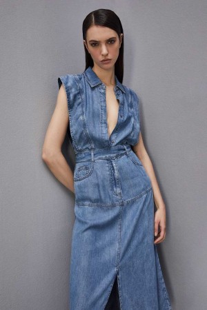 Patrizia Pepe Tencel Denim Sleeveless Dress Bleu Clair | MCDPU8069