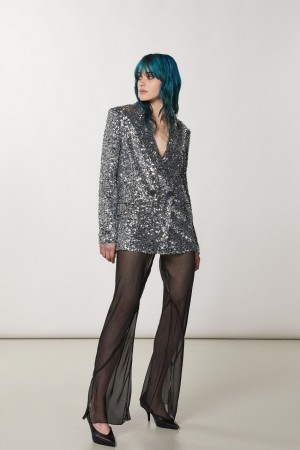 Patrizia Pepe Two-button Jacket With Sequins Grise | WCQBG2193