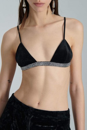 Patrizia Pepe Velvet Bra With Rhinestones Noir | KWNHE3806