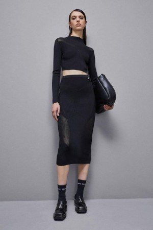 Patrizia Pepe Viscose Blend Midi Skirt Noir | ZYJNU9576
