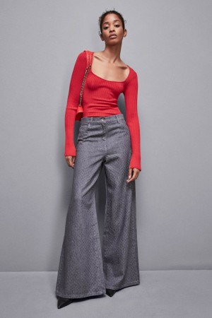 Patrizia Pepe Viscose Blend Ribbed Sweater Rouge | AVXKO5783